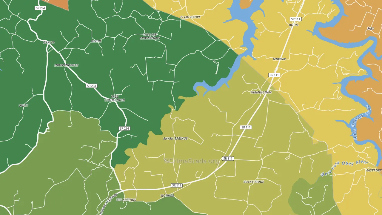 Monroe, TN Map of Theft Rates