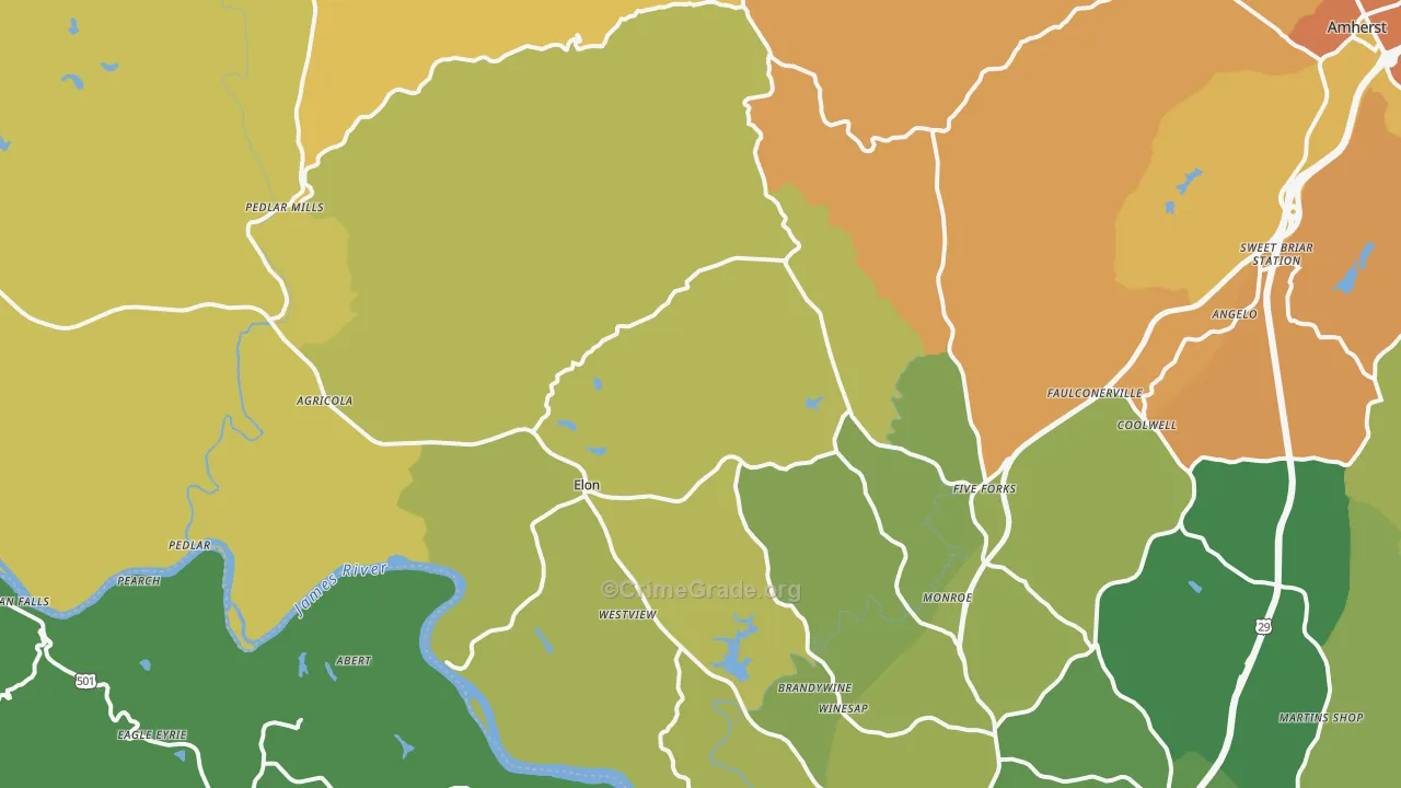 Monroe, VA Map of Theft Rates