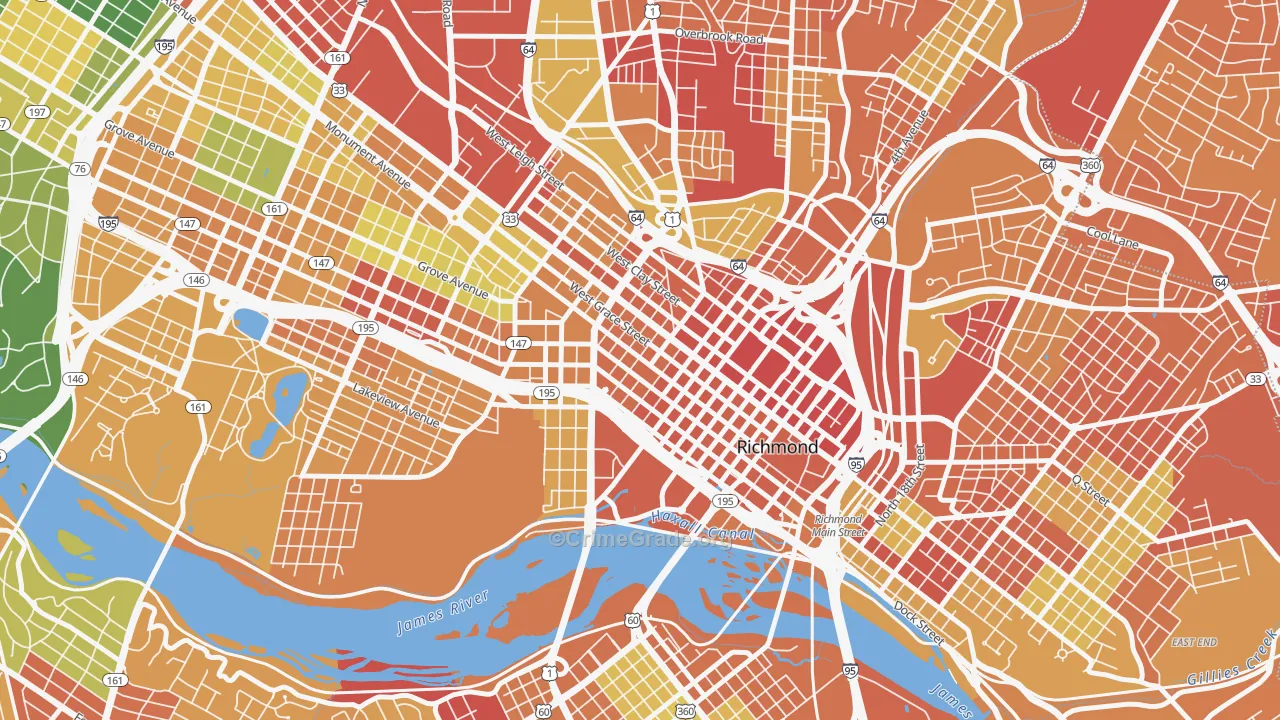 Monroe Ward, Richmond, VA Map of Theft Rates