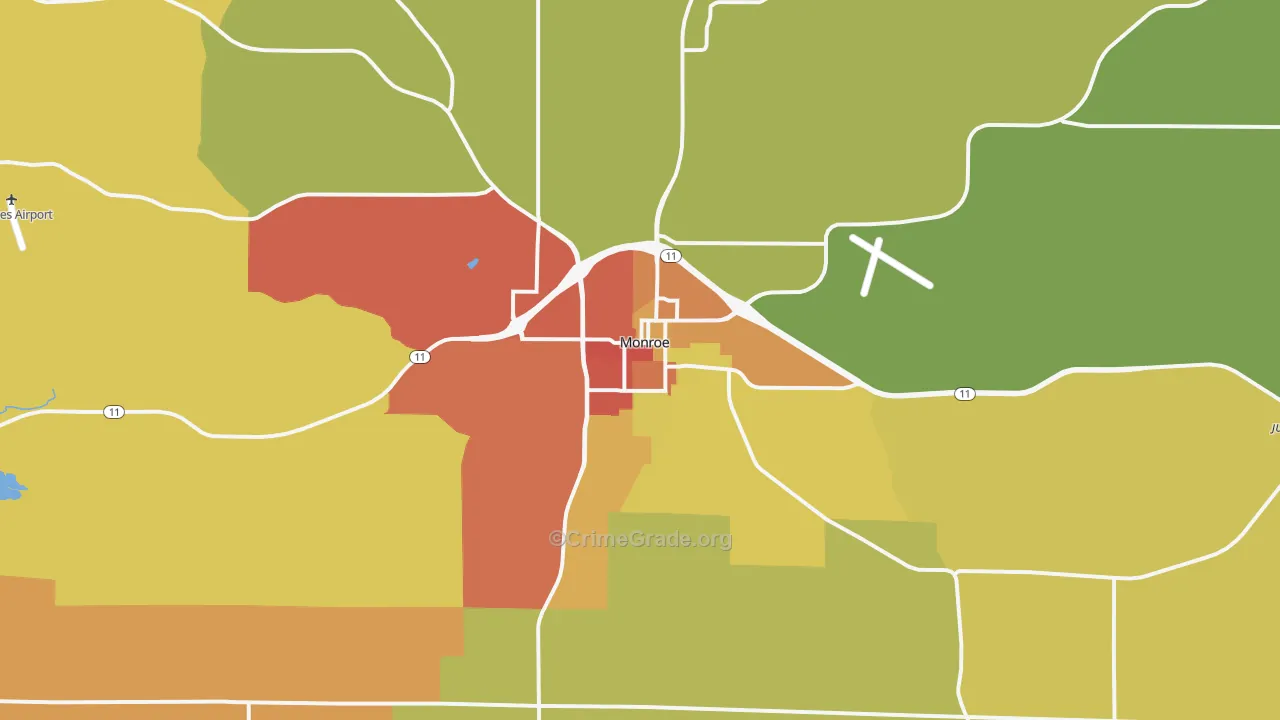Monroe, WI Map of Theft Rates