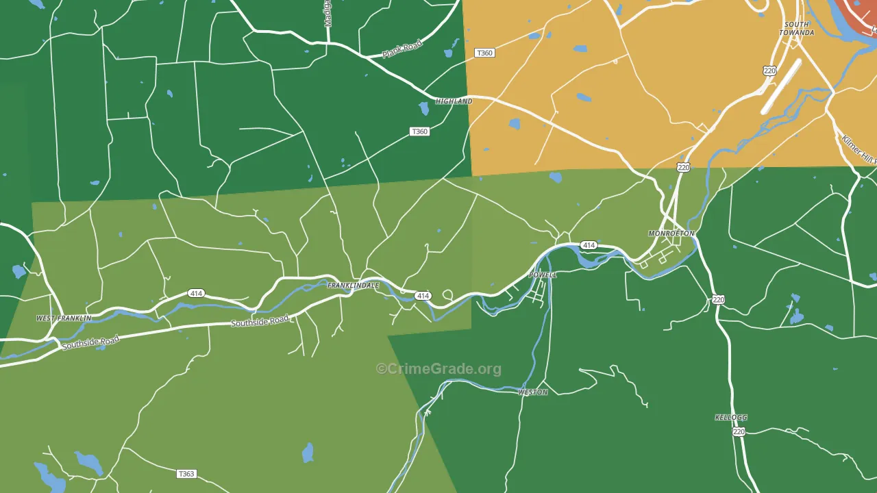 Monroeton, PA Map of Theft Rates