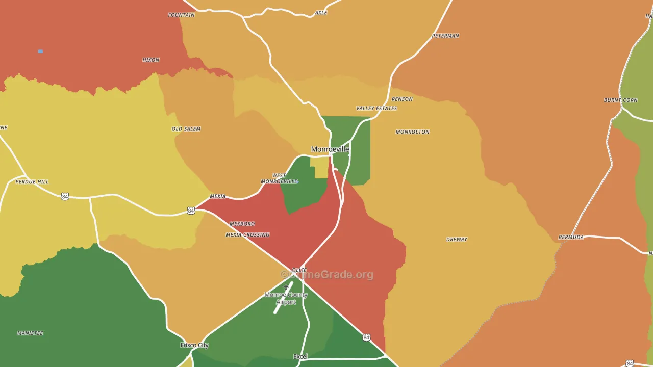 Monroeville, AL Map of Theft Rates