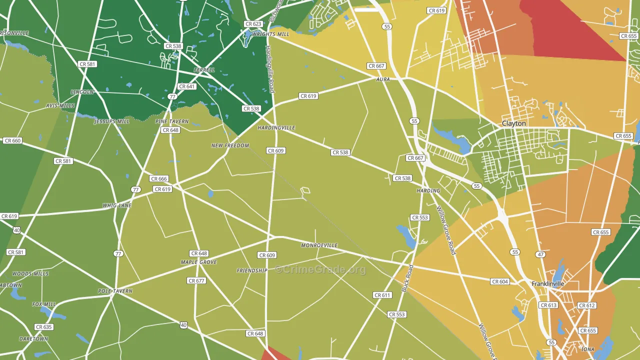 Monroeville, NJ Map of Theft Rates