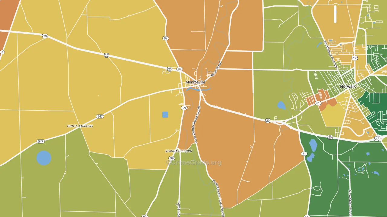Monroeville, OH Map of Theft Rates