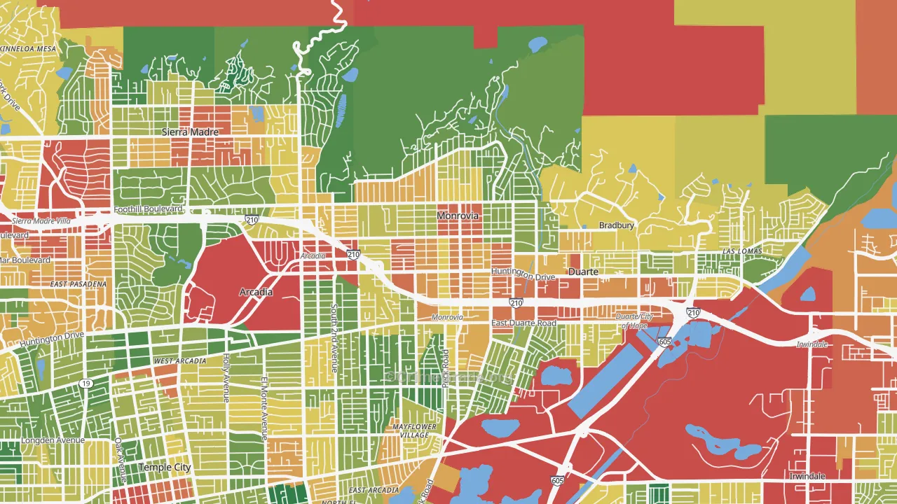 Monrovia, CA Map of Theft Rates