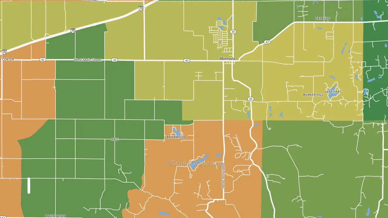 Monrovia, IN Map of Theft Rates