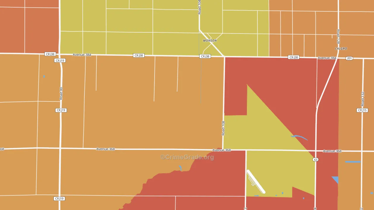 Monson, CA Map of Theft Rates