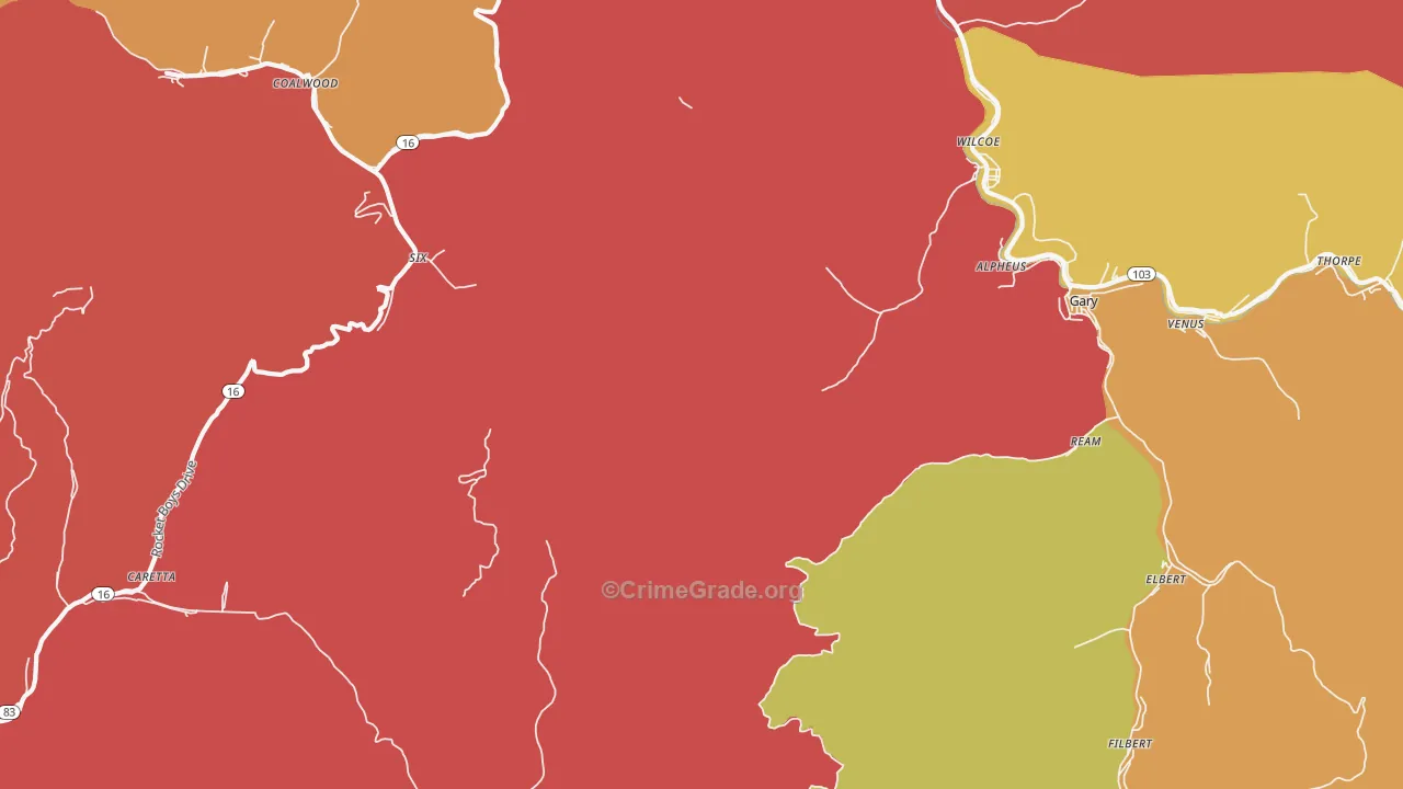 Monson, WV Map of Theft Rates