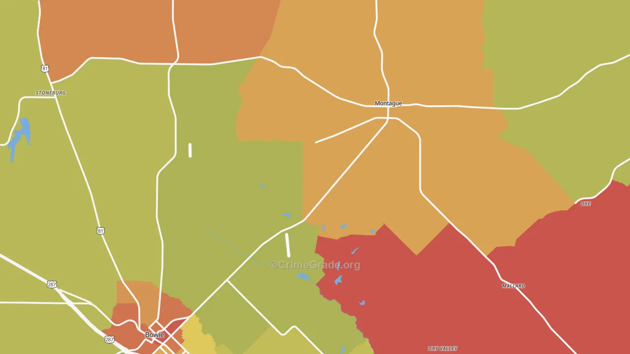 Montague County, TX Map of Theft Rates