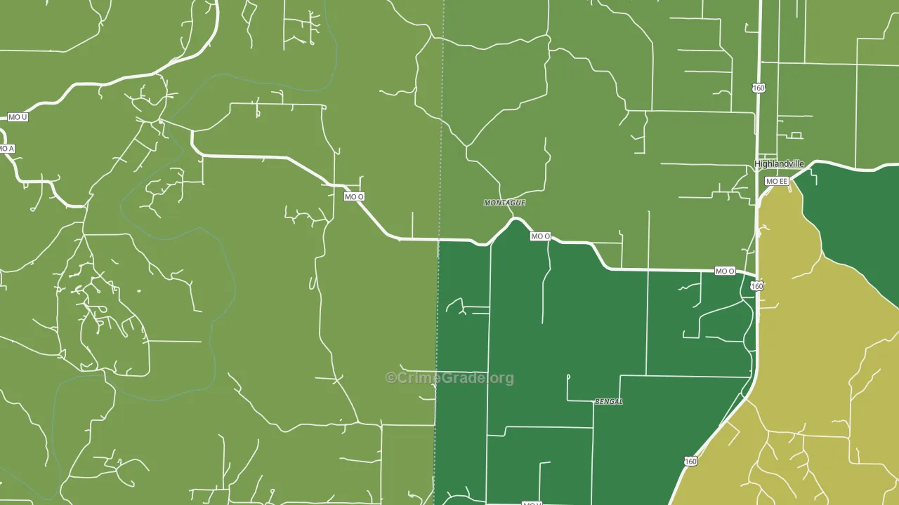 Montague, MO Map of Theft Rates