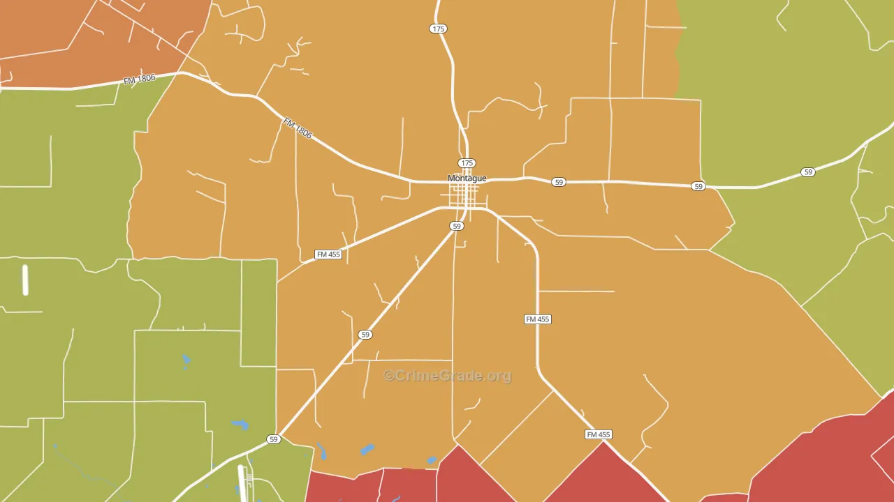 Montague, TX Map of Theft Rates