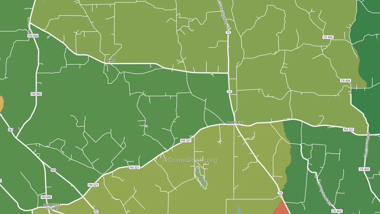 Montalba, TX Map of Theft Rates