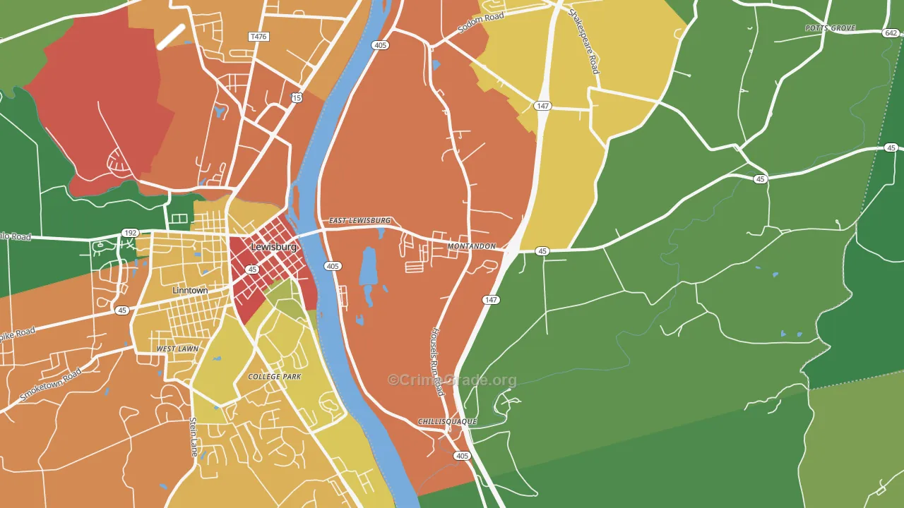 Montandon, PA Map of Theft Rates