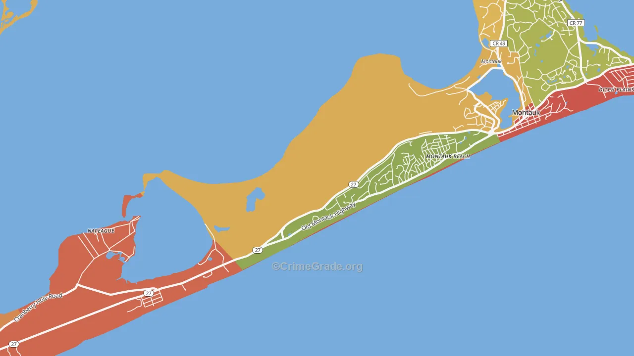 Montauk Beach, NY Map of Theft Rates