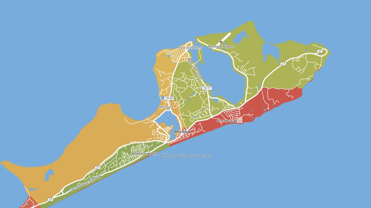 Montauk, NY Map of Theft Rates