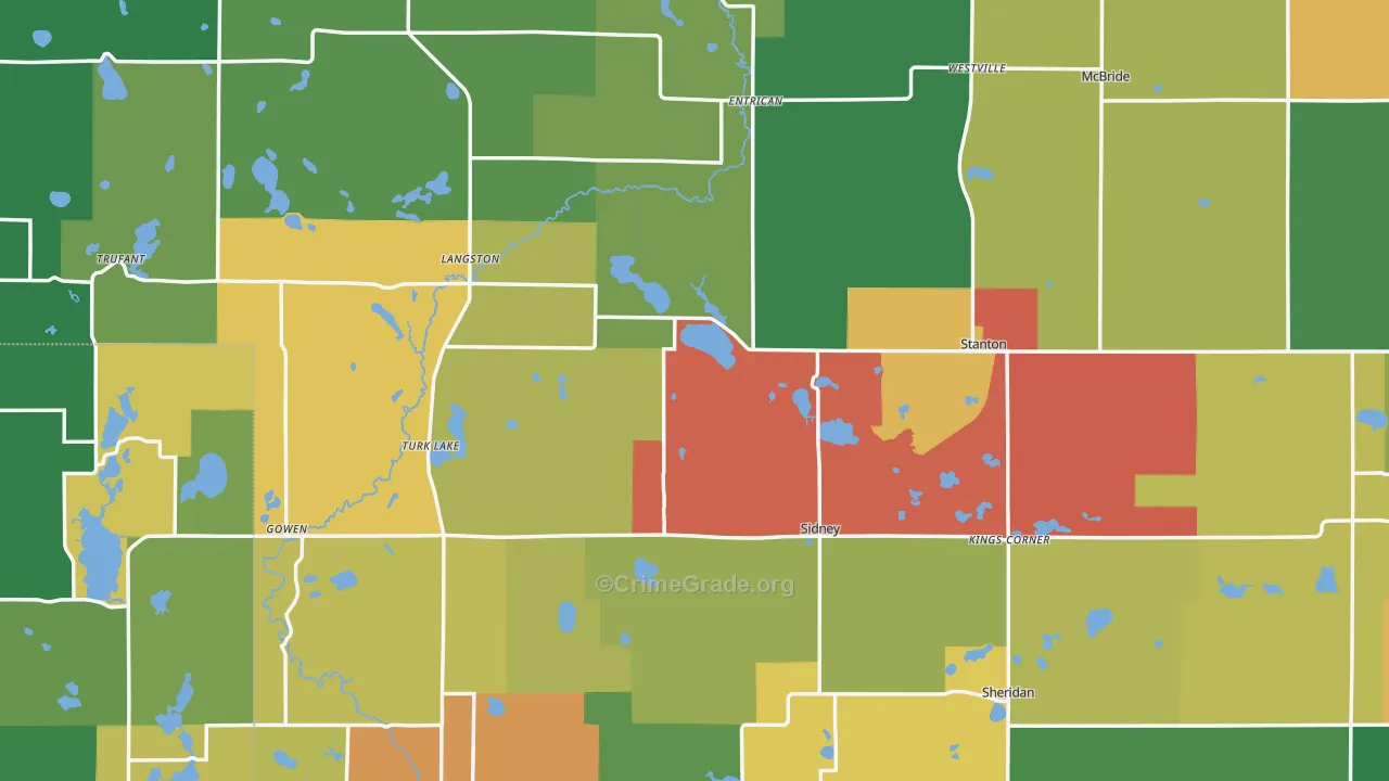 Montcalm County, MI Map of Theft Rates