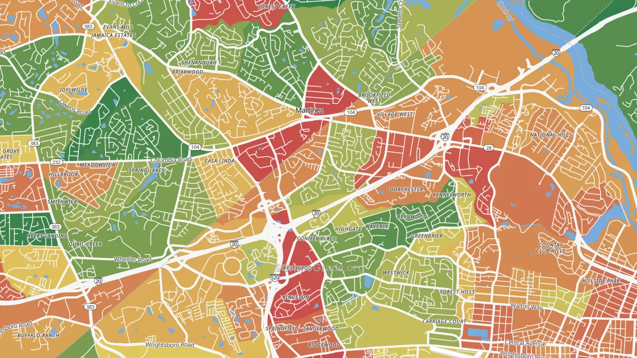 Montclair, Augusta, GA Map of Theft Rates