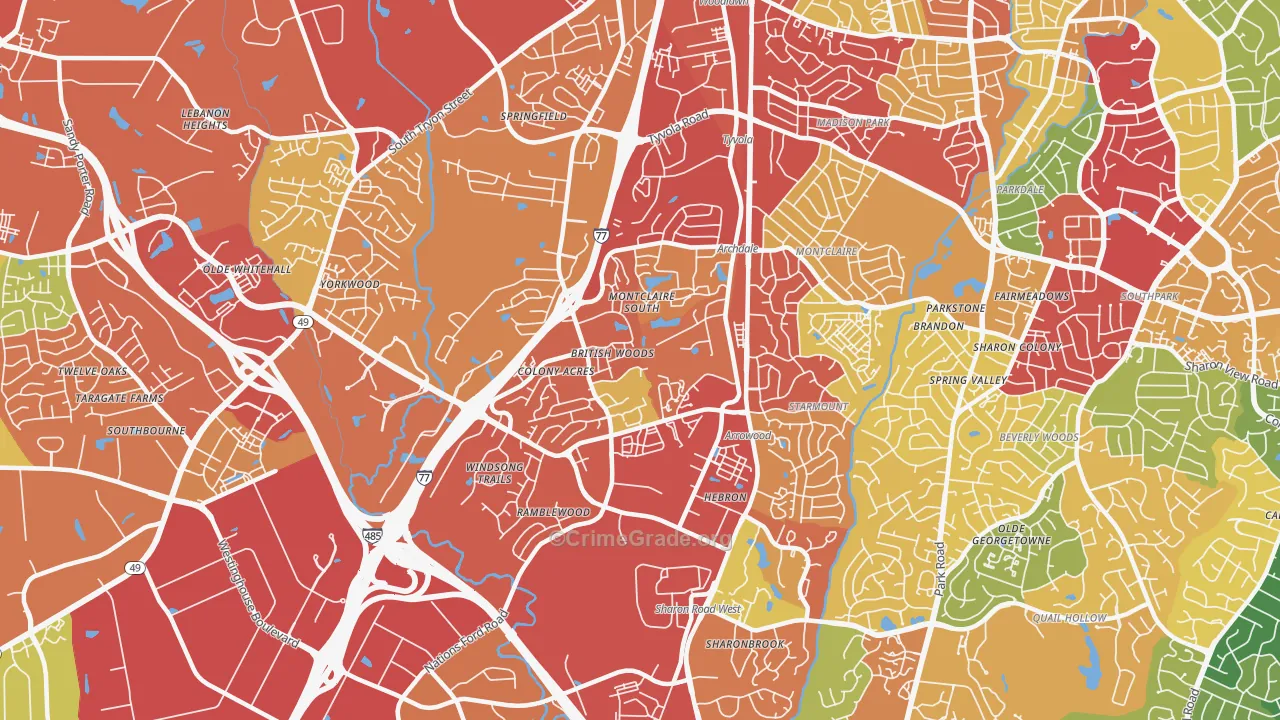 Montclaire South, Charlotte, NC Map of Theft Rates