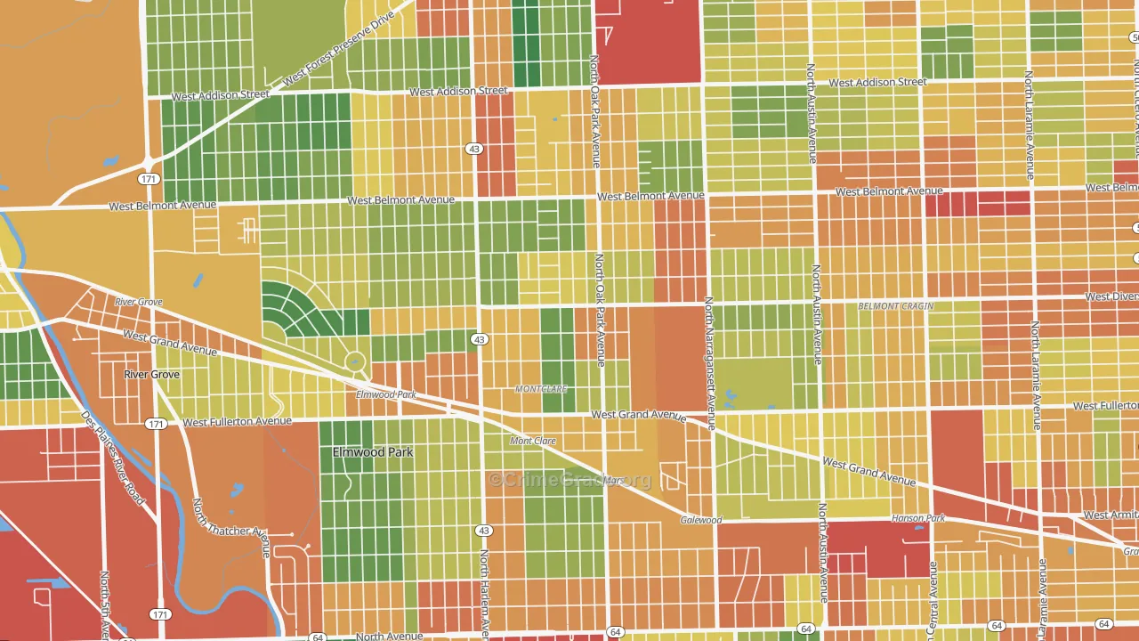 Montclare, Elmwood Park, IL Map of Theft Rates