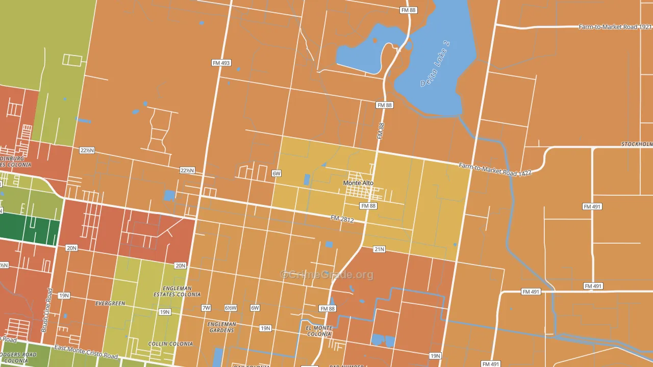Monte Alto, TX Map of Theft Rates