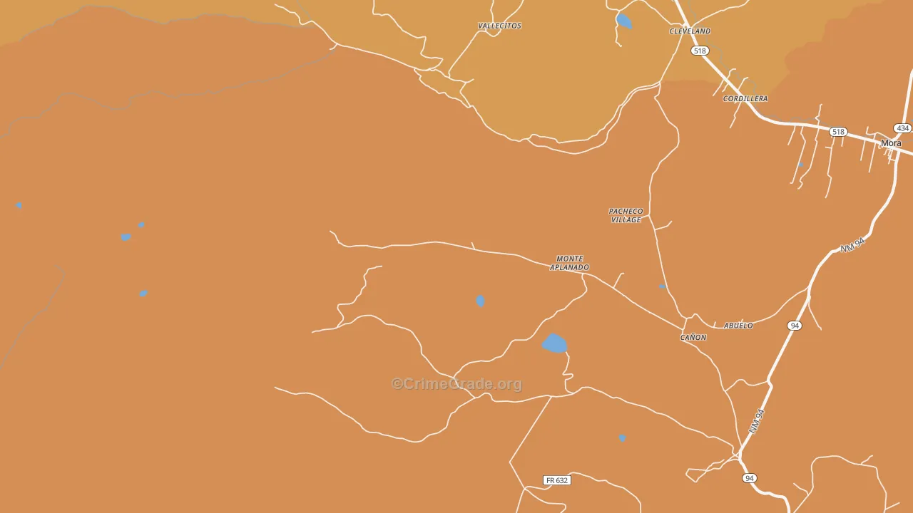 Monte Aplanado, NM Map of Theft Rates