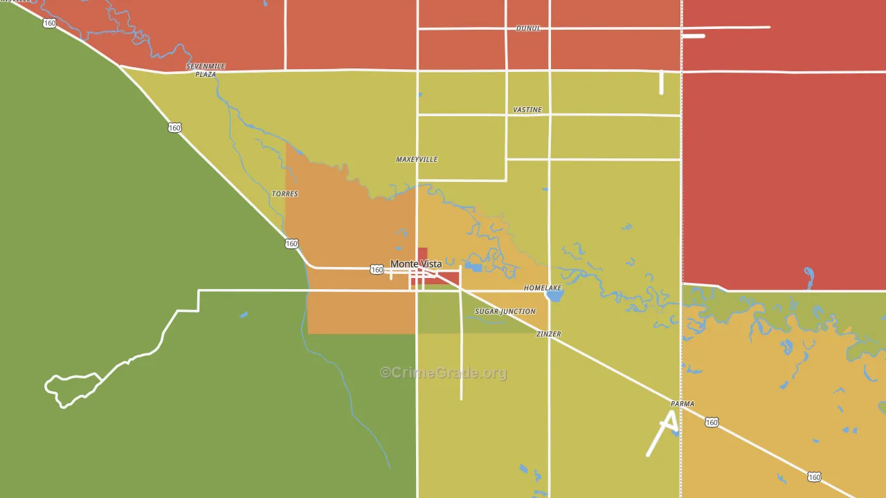 Monte Vista, CO Map of Theft Rates