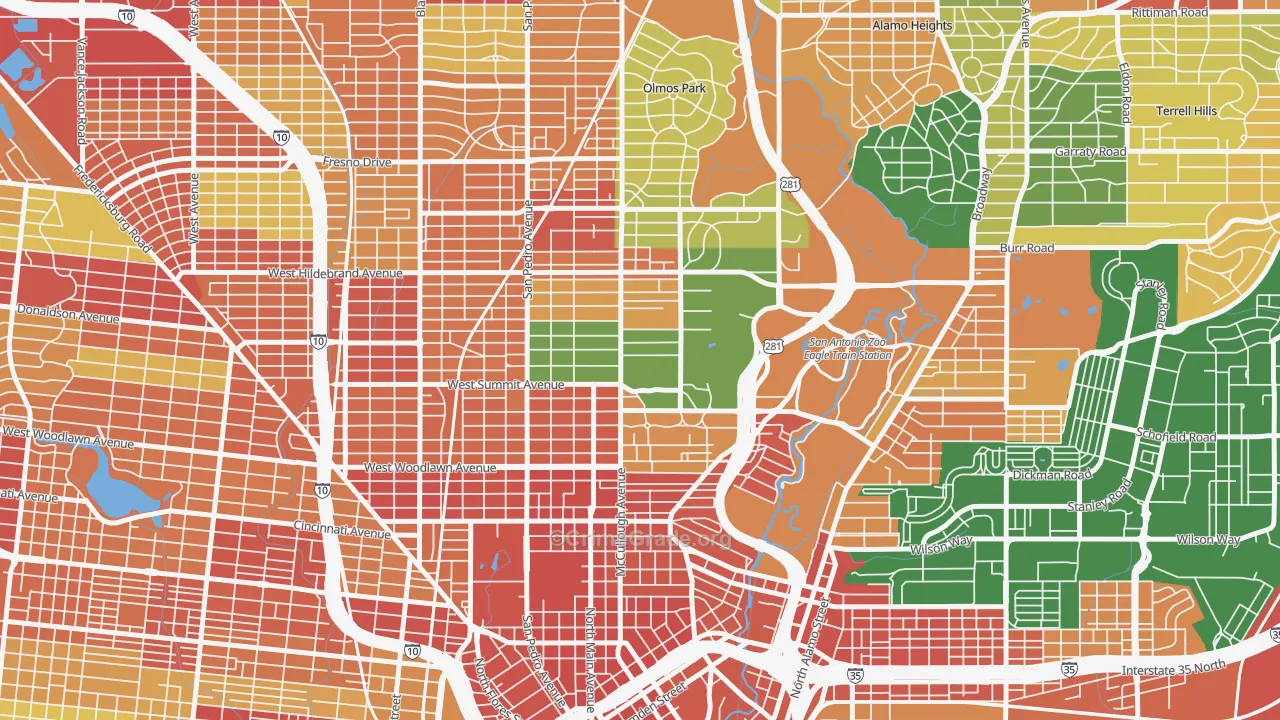 Monte Vista, San Antonio, TX Map of Theft Rates