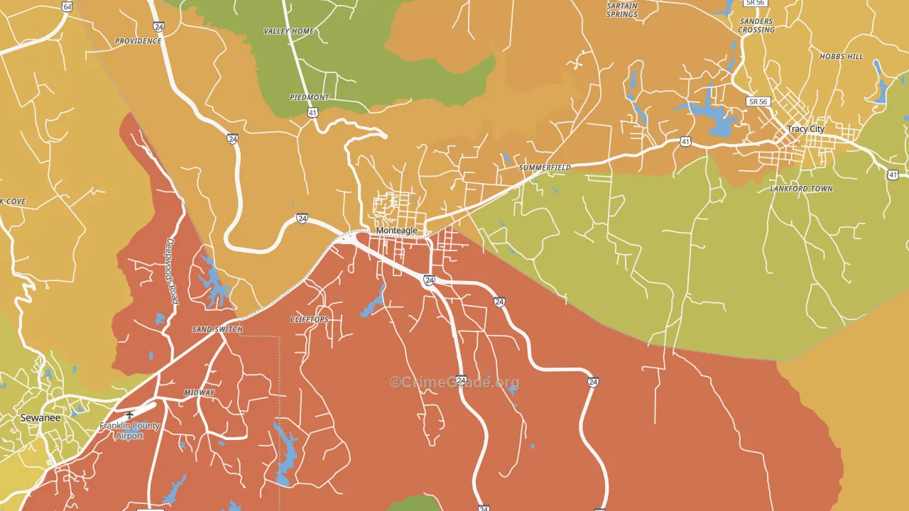 Monteagle, TN Map of Theft Rates