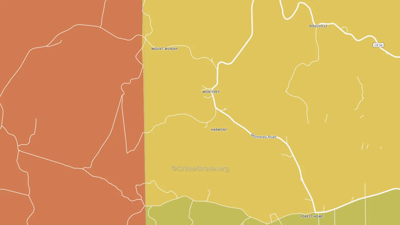 Monterey, AL Map of Theft Rates