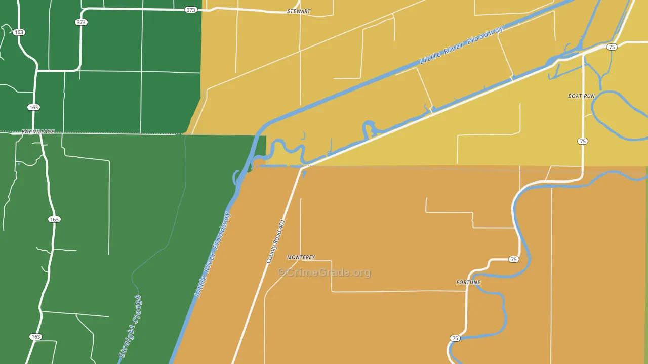 Monterey, AR Map of Theft Rates