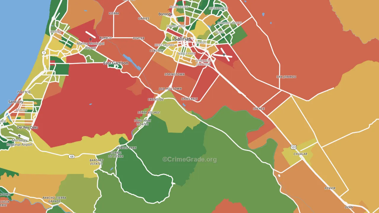 Monterey County, CA Map of Theft Rates