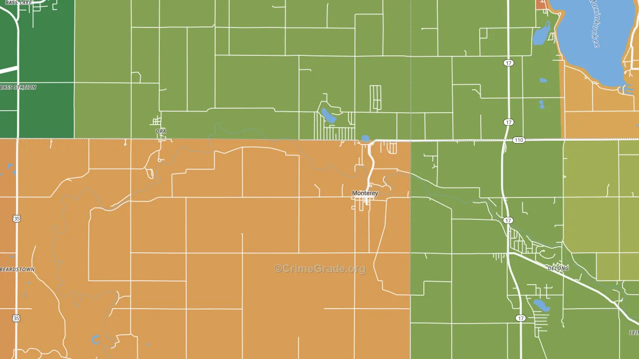 Monterey, IN Map of Theft Rates