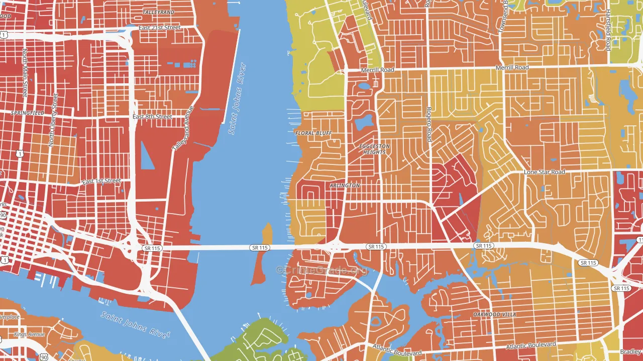 Monterey, Jacksonville, FL Map of Theft Rates