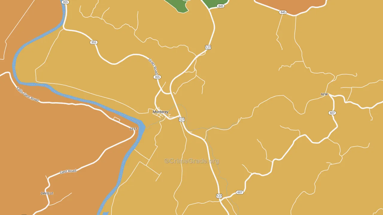 Monterey, KY Map of Theft Rates