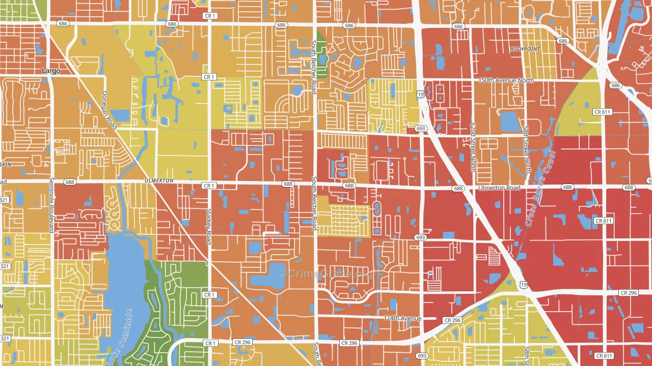 Monterey Lakes, Largo, FL Map of Theft Rates
