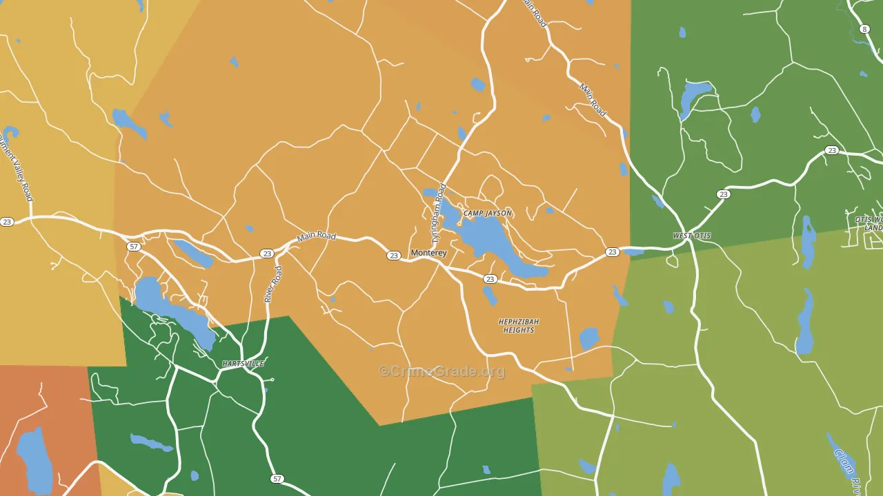 Monterey, MA Map of Theft Rates