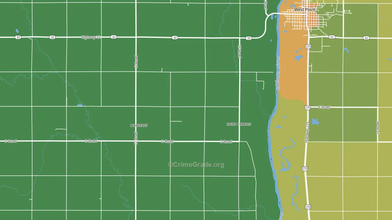 Monterey, NE Map of Theft Rates