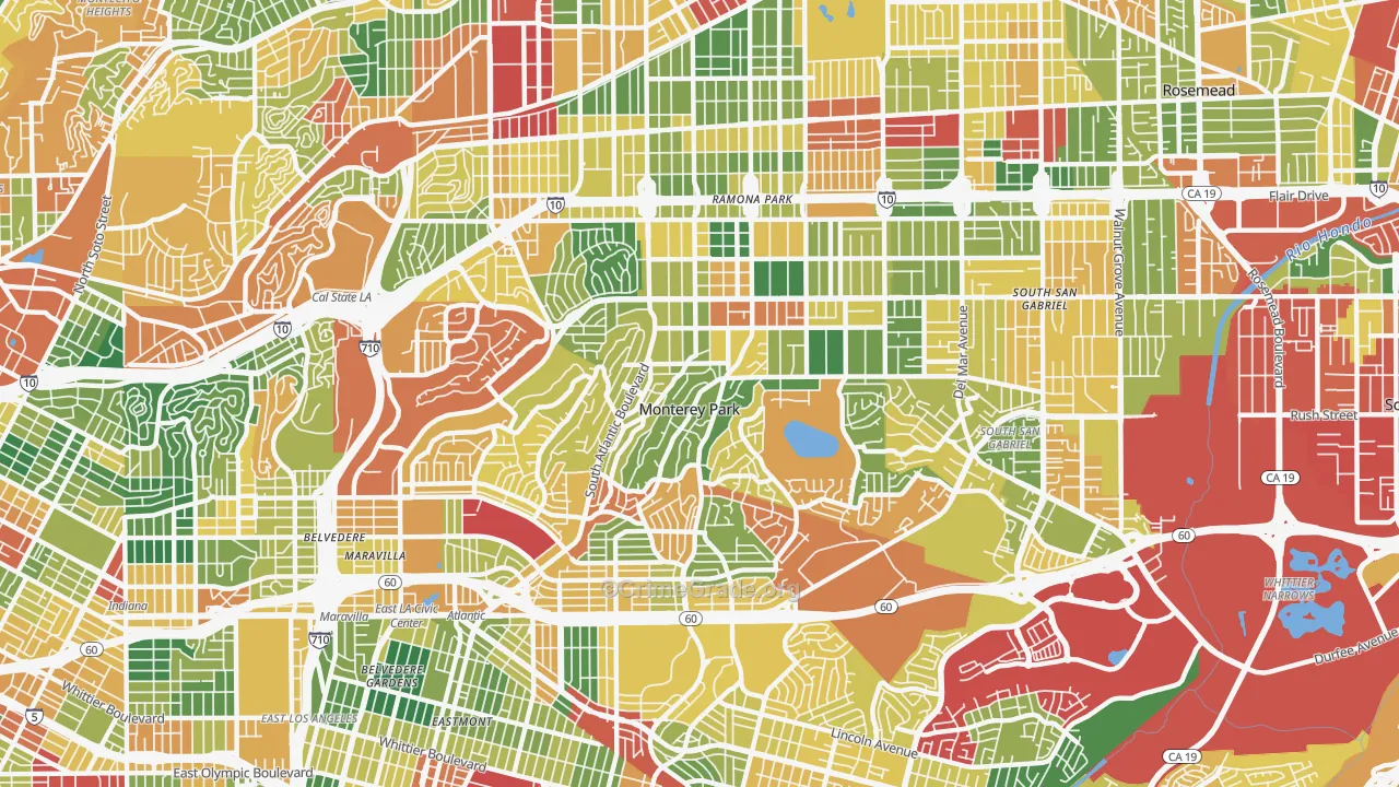 Monterey Park, CA Map of Theft Rates