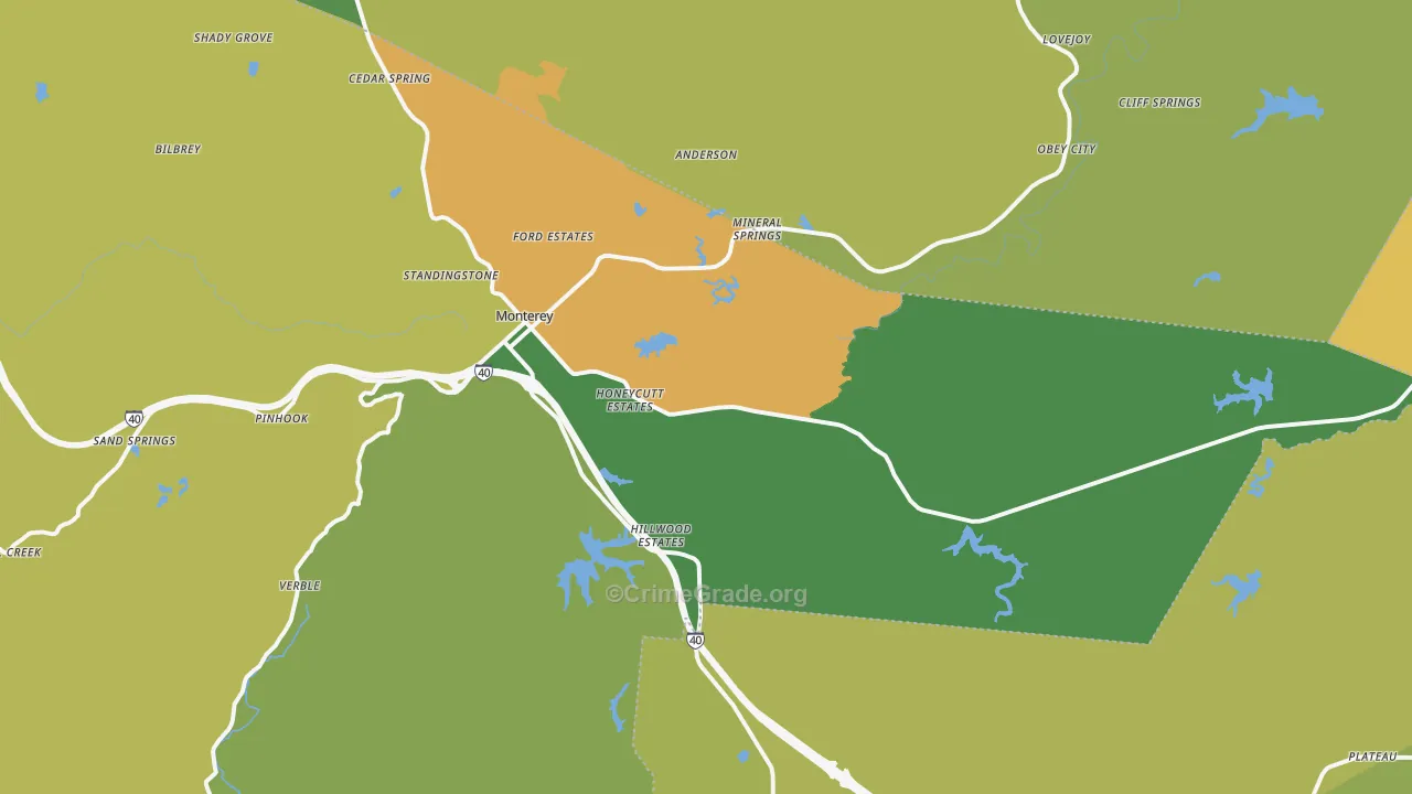 Monterey, TN Map of Theft Rates