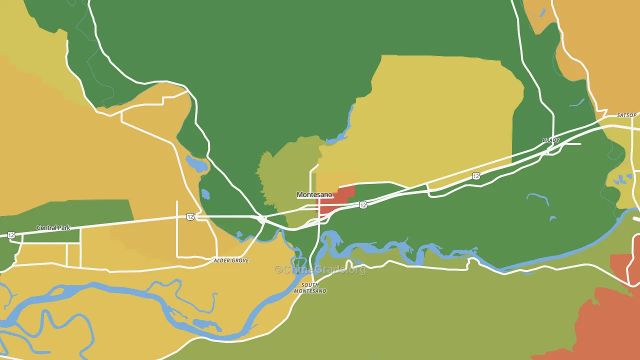 Montesano, WA Map of Theft Rates