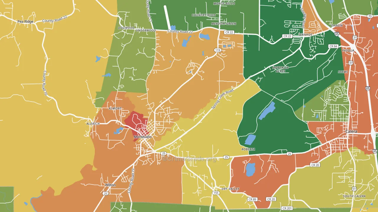 Montevallo, AL Map of Theft Rates