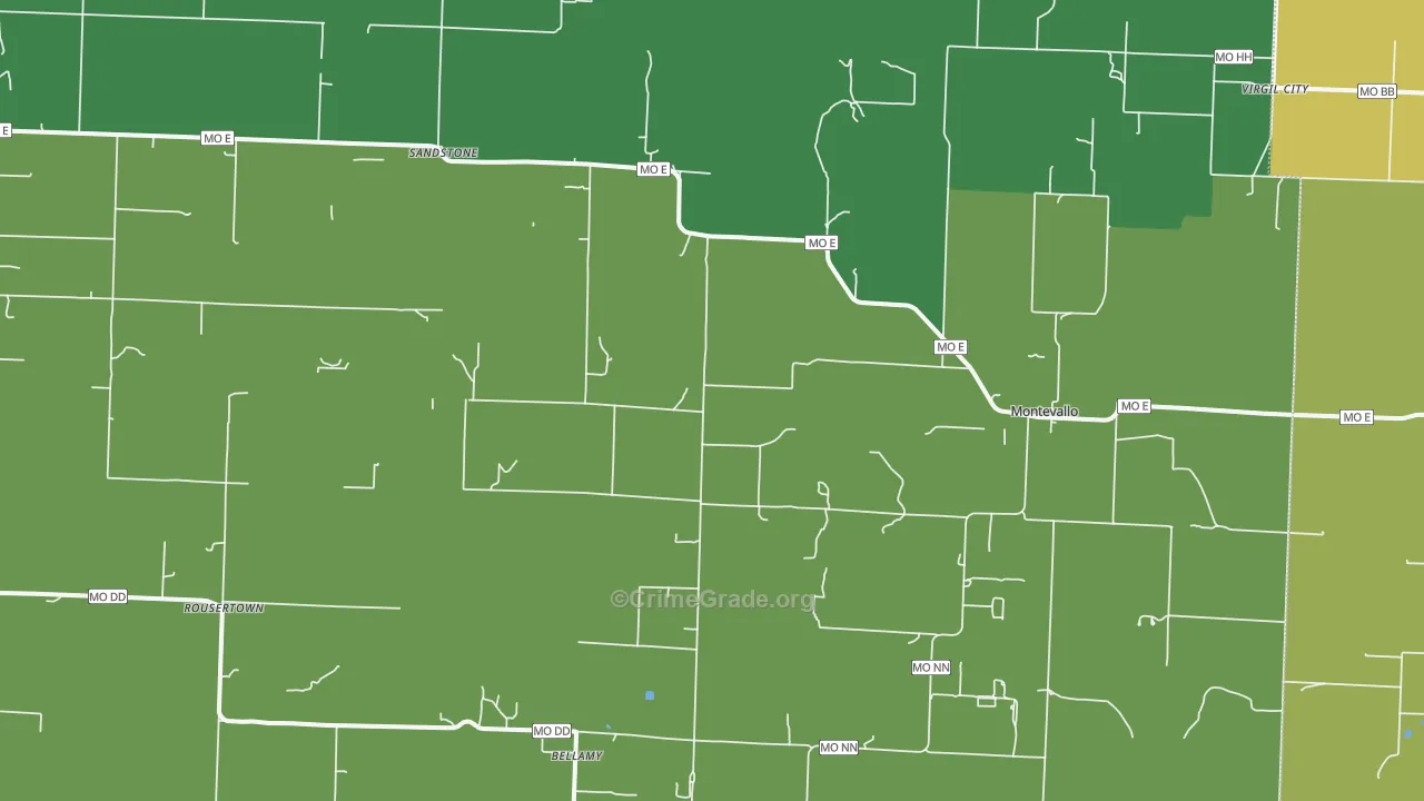 Montevallo, MO Map of Theft Rates