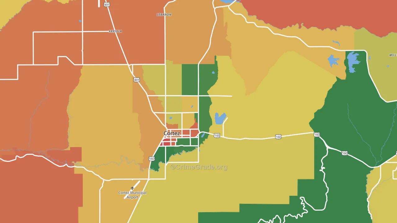 Montezuma County, CO Map of Theft Rates