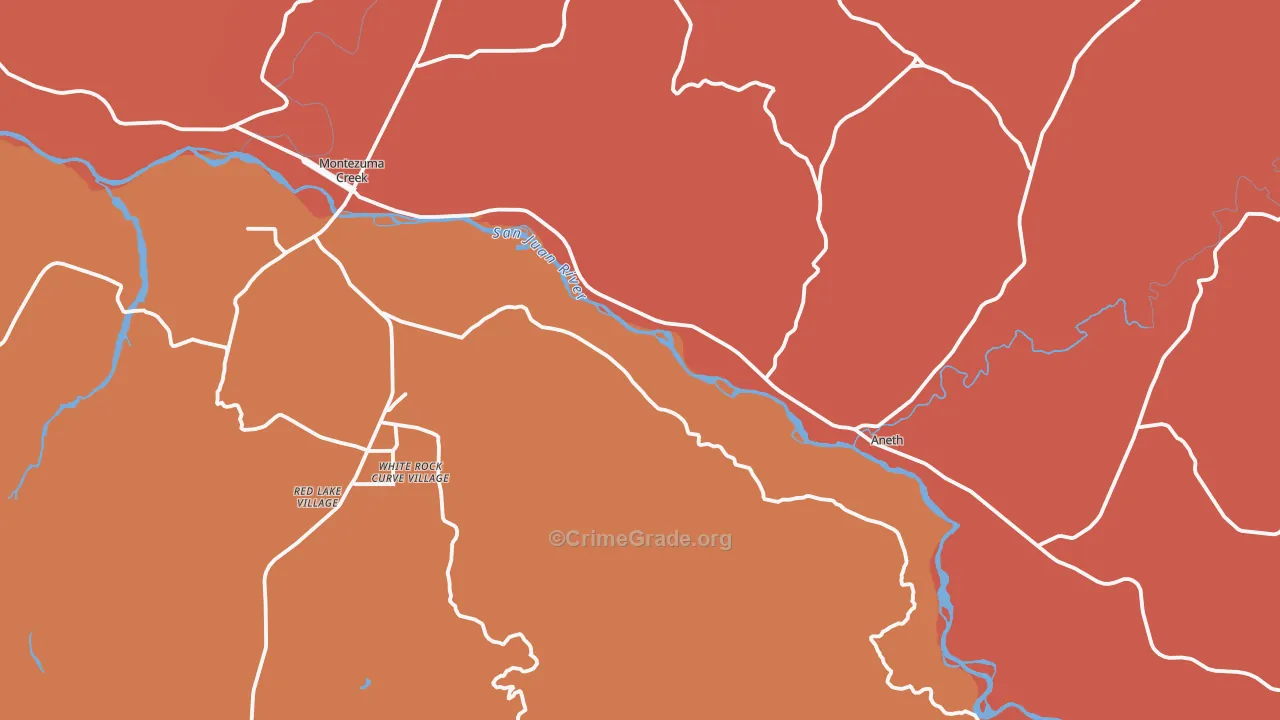Montezuma Creek, UT Map of Theft Rates