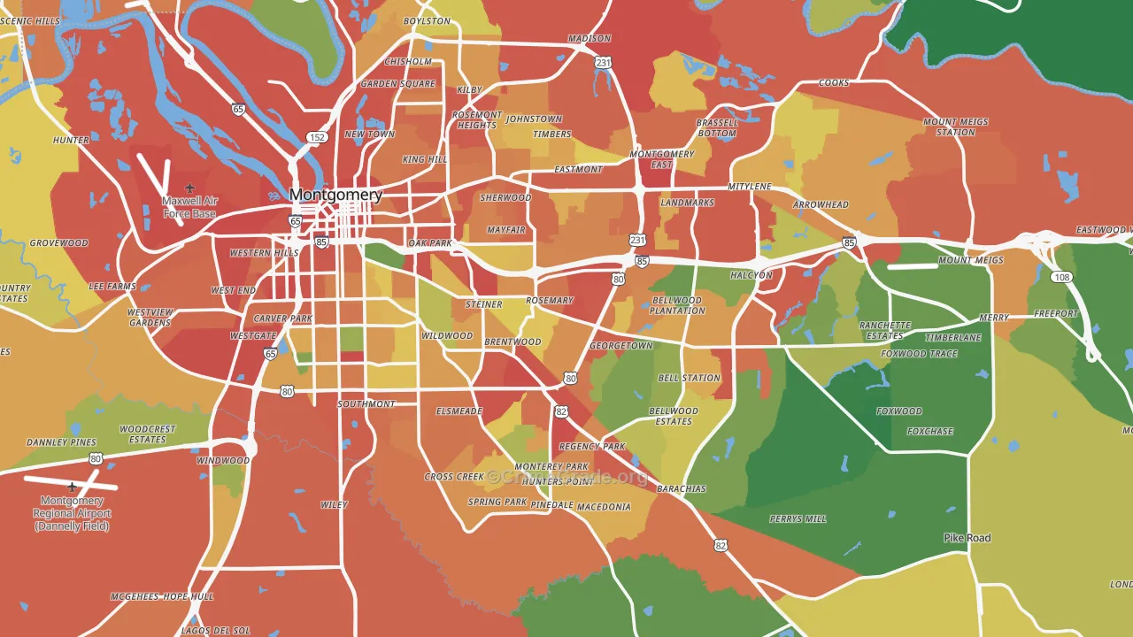 Montgomery County, AL Map of Theft Rates