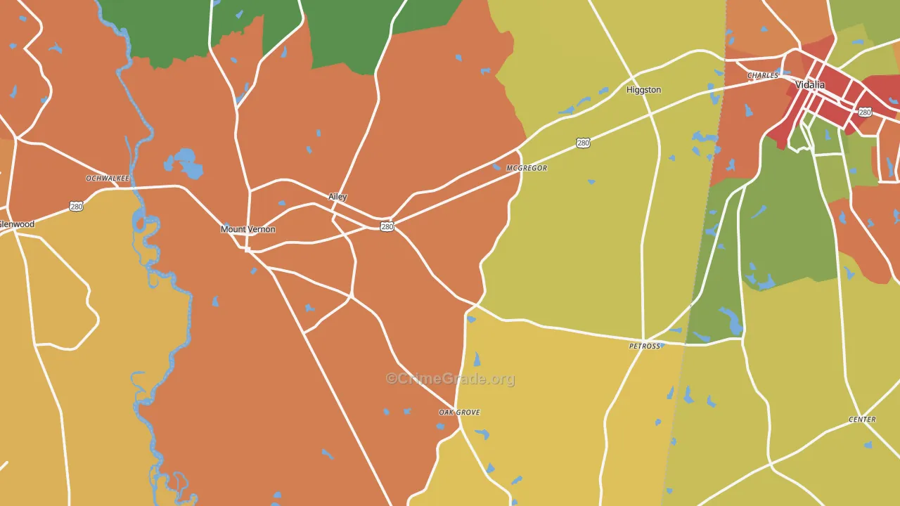 Montgomery County, GA Map of Theft Rates