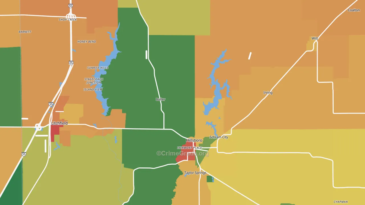 Montgomery County, IL Map of Theft Rates