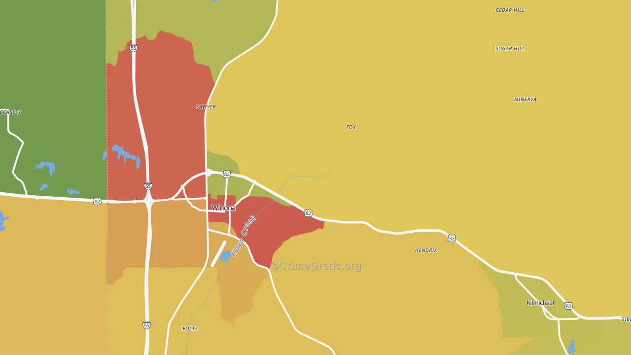 Montgomery County, MS Map of Theft Rates