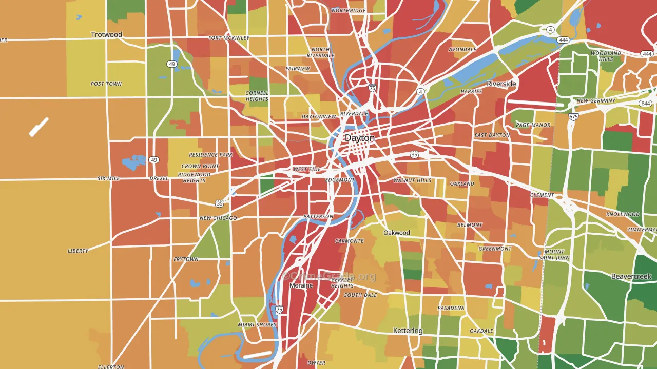 Montgomery County, OH Map of Theft Rates