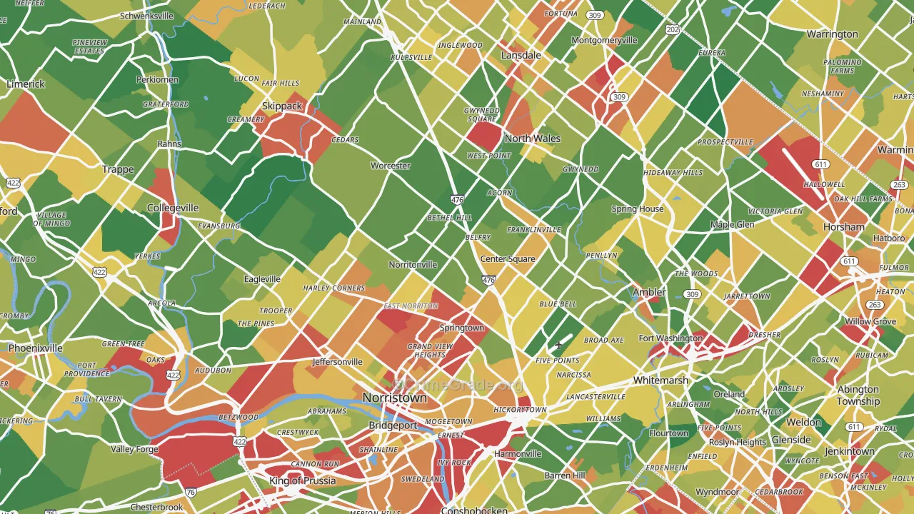Montgomery County, PA Map of Theft Rates